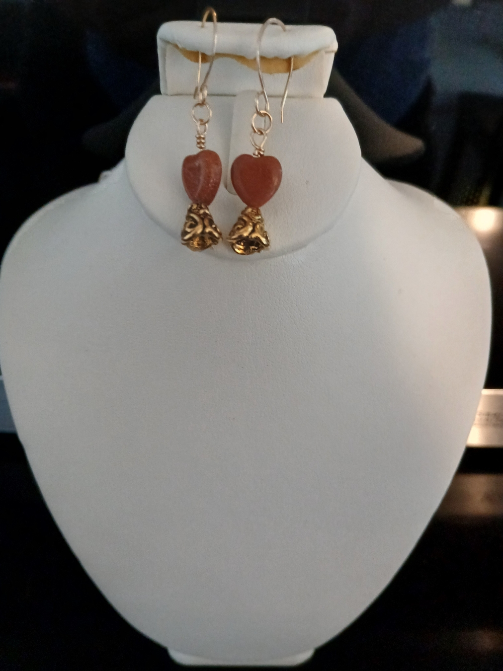 Gold & GoldStone Heart Drop Earrings